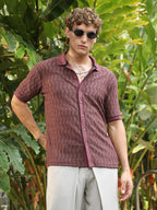 Campus Sutra Burgundy Textured Cuban Collar Shirt