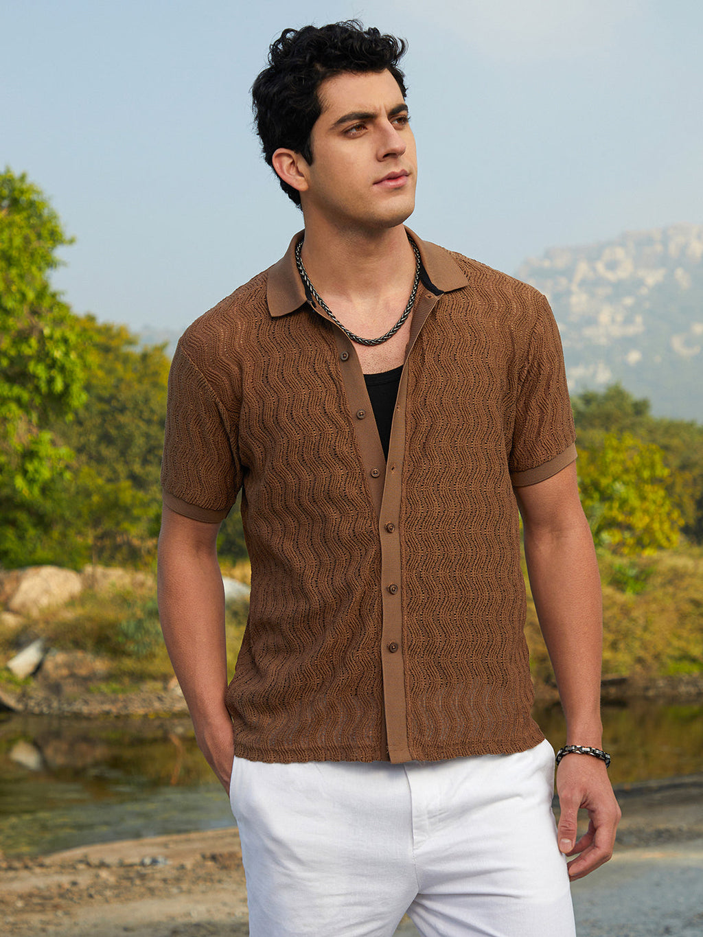 Campus Sutra Swirl-Knit Polo Shirt