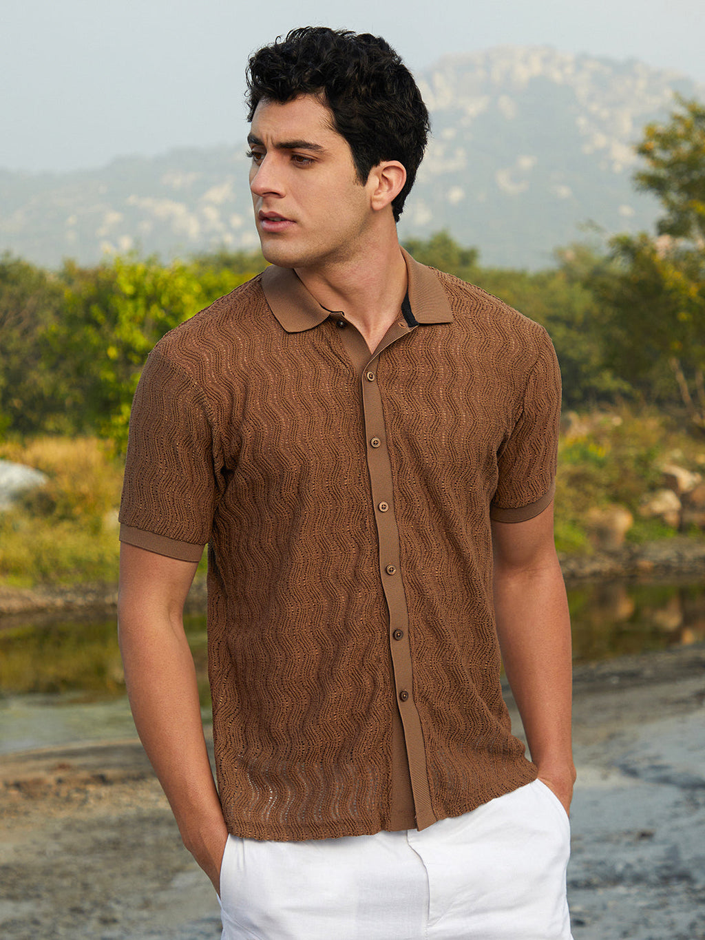 Campus Sutra Swirl-Knit Polo Shirt