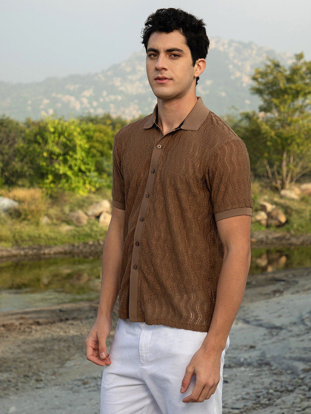 Campus Sutra Swirl-Knit Polo Shirt