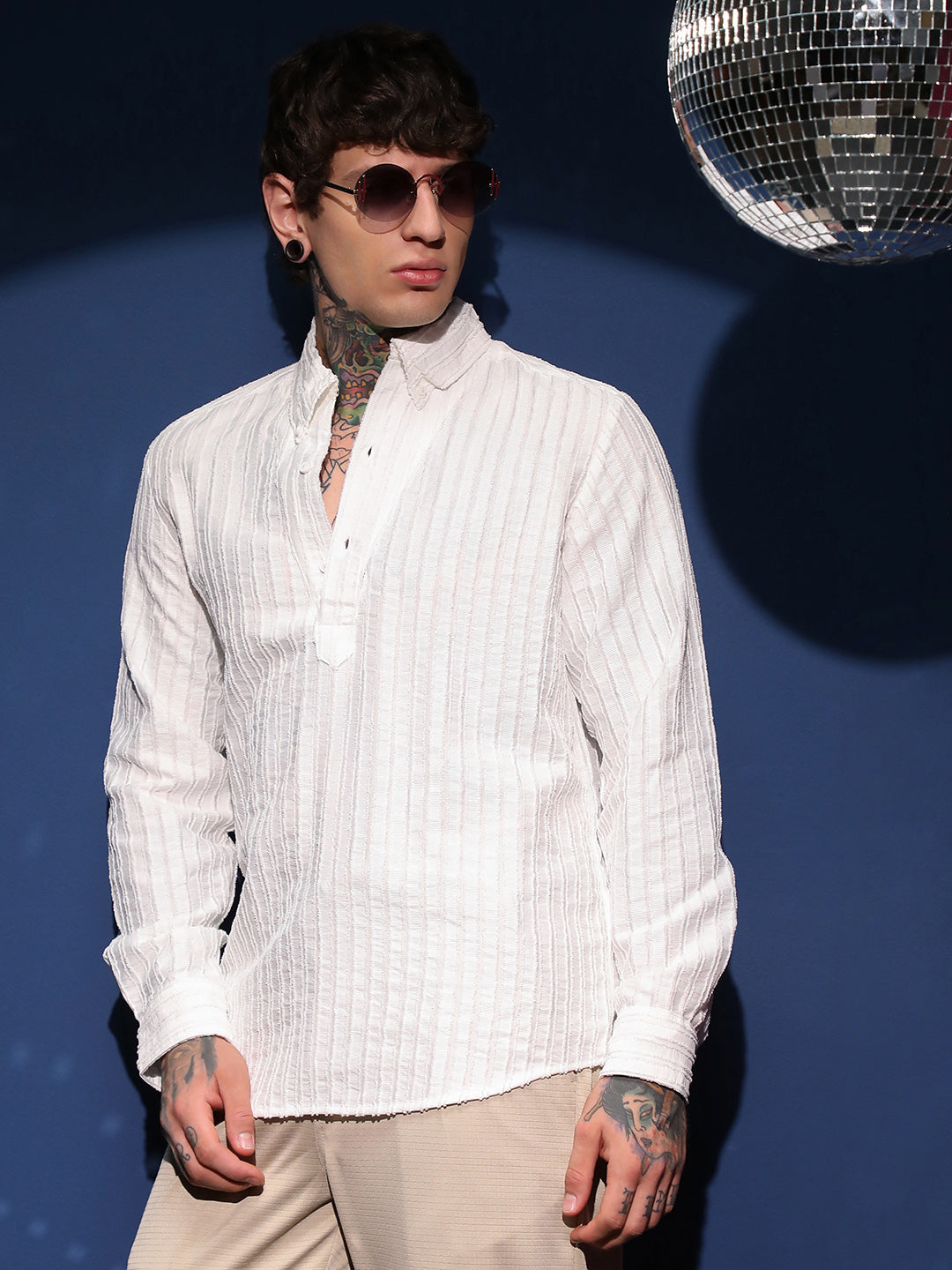 Campus Sutra Edge-Lined Half-Placket Shirt