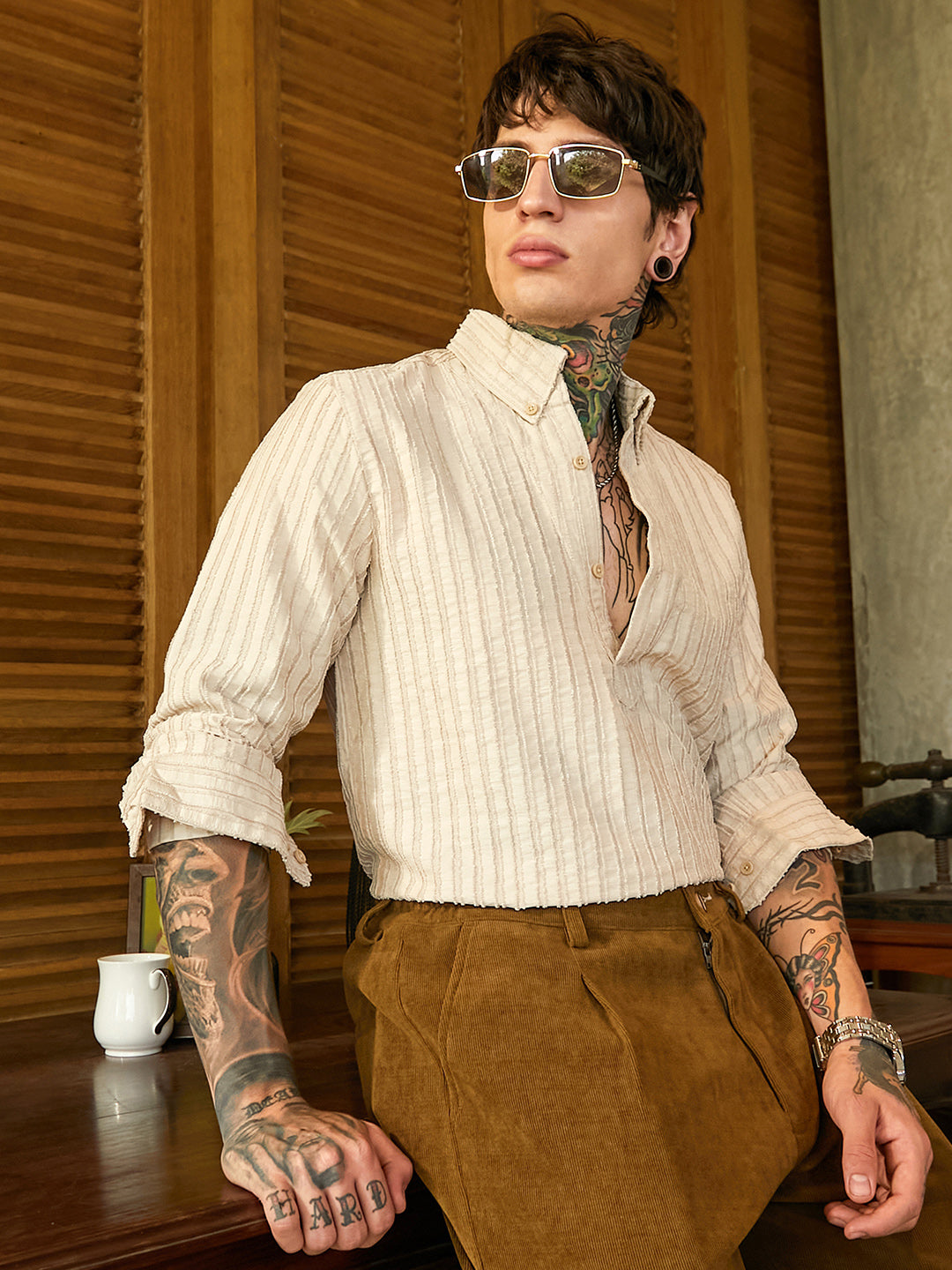 Campus Sutra Edge-Lined Half-Placket Shirt