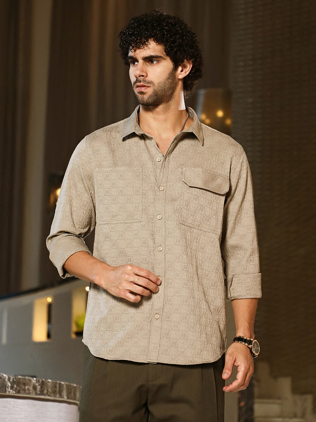 Campus Sutra Obliqa-Utility Relaxed Shirt