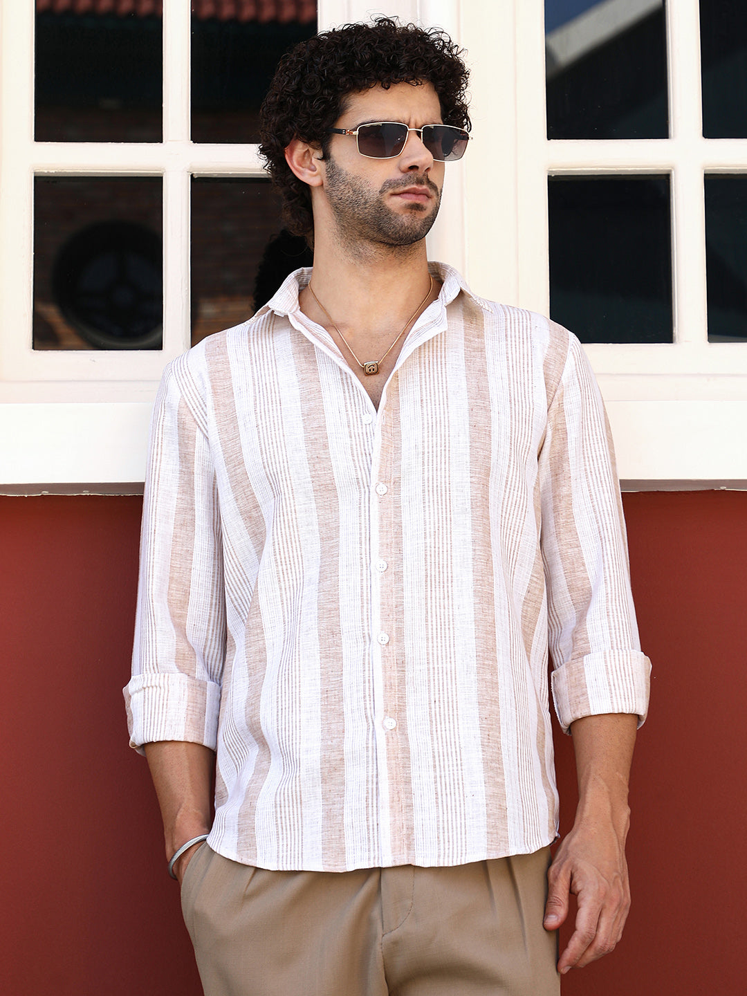Campus Sutra Pincandy-Striped Regular Shirt
