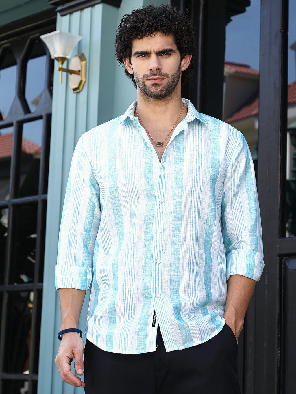 Campus Sutra Pincandy-Striped Regular Shirt