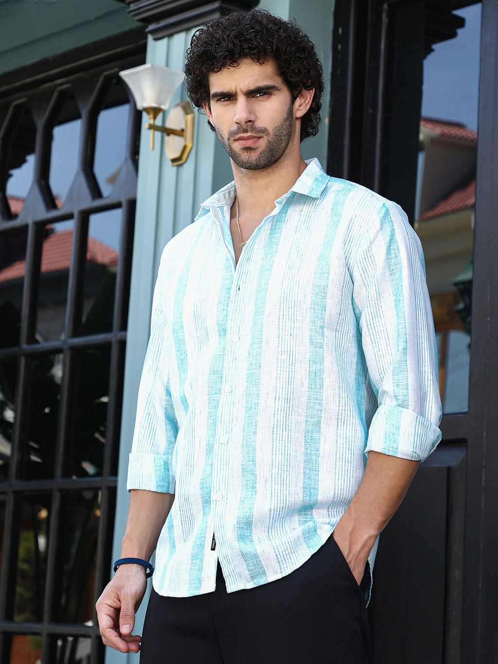 Campus Sutra Pincandy-Striped Regular Shirt