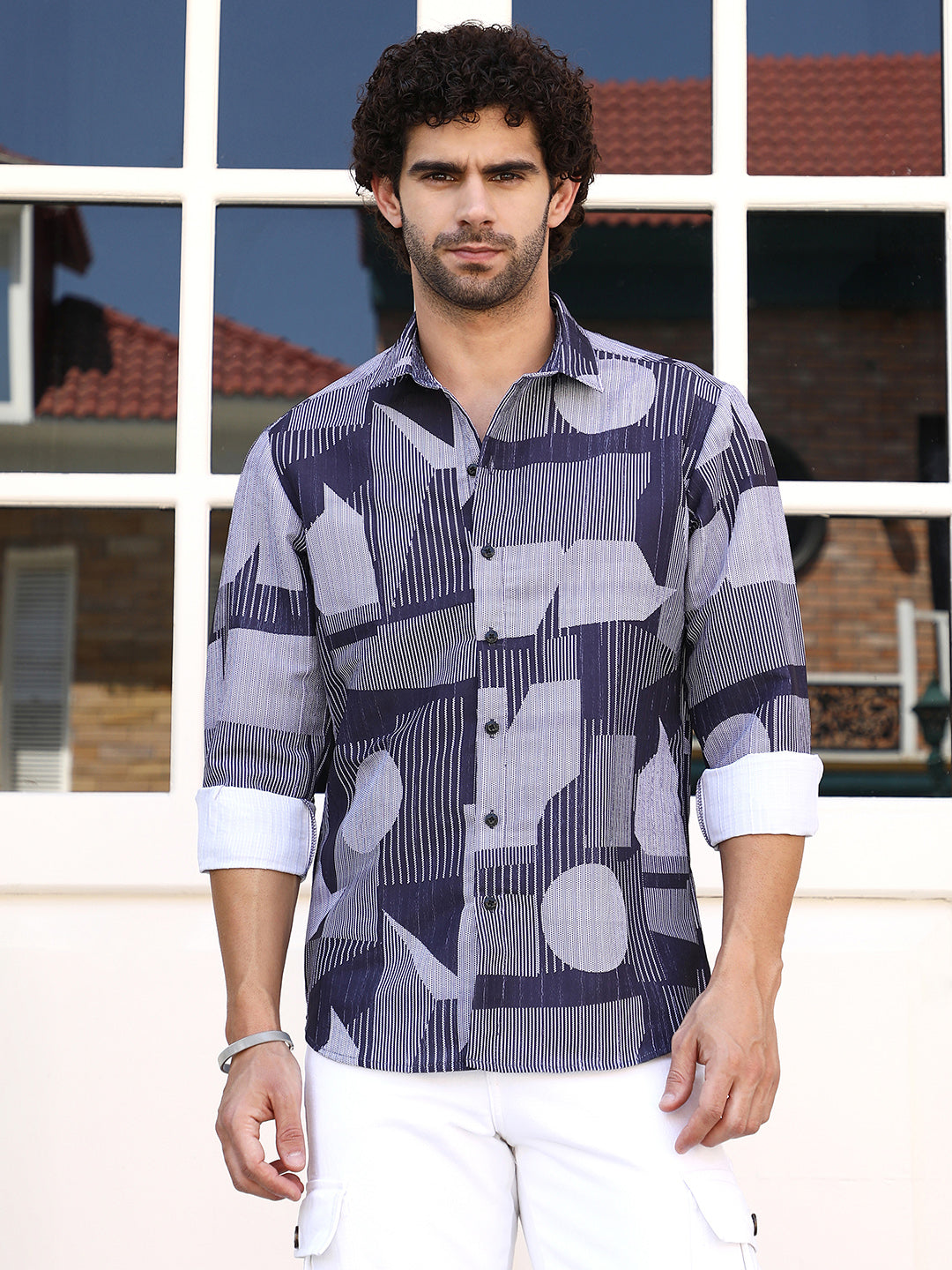 Campus Sutra Geometric-Overflow Regular Shirt