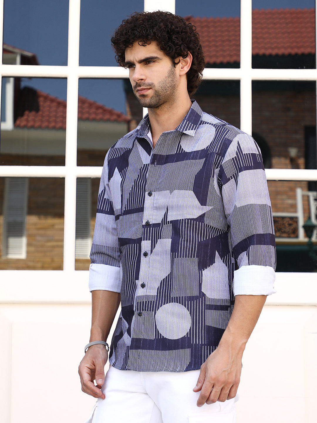 Campus Sutra Geometric-Overflow Regular Shirt