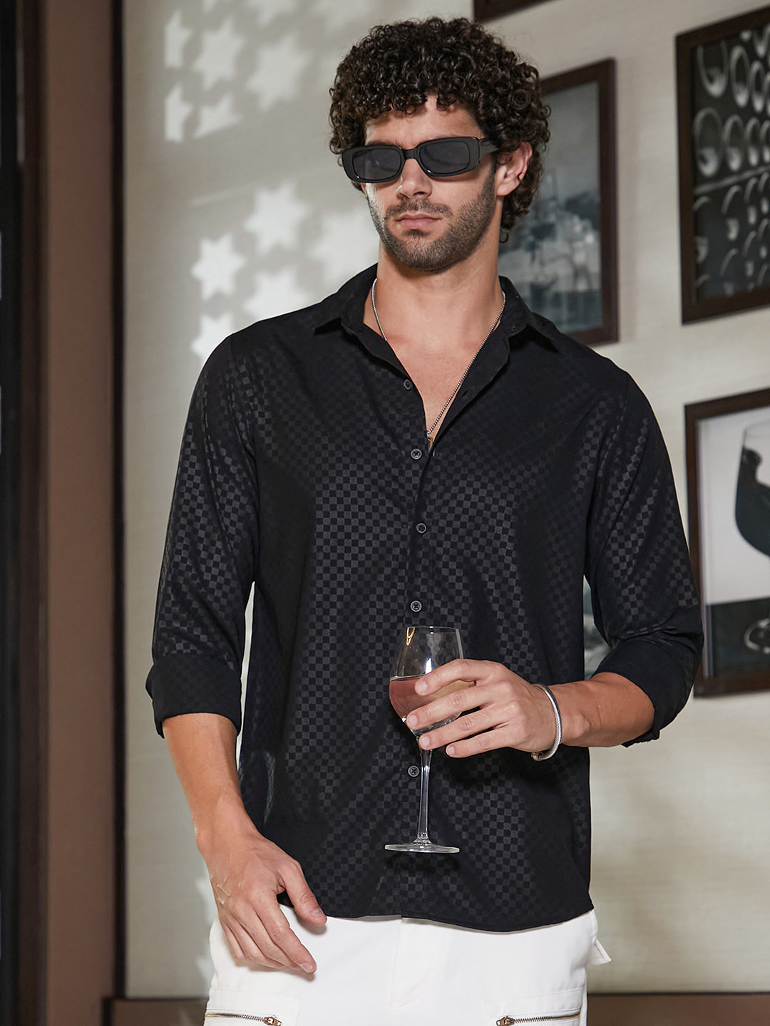 Campus Sutra Checkered-Imprint Shirt