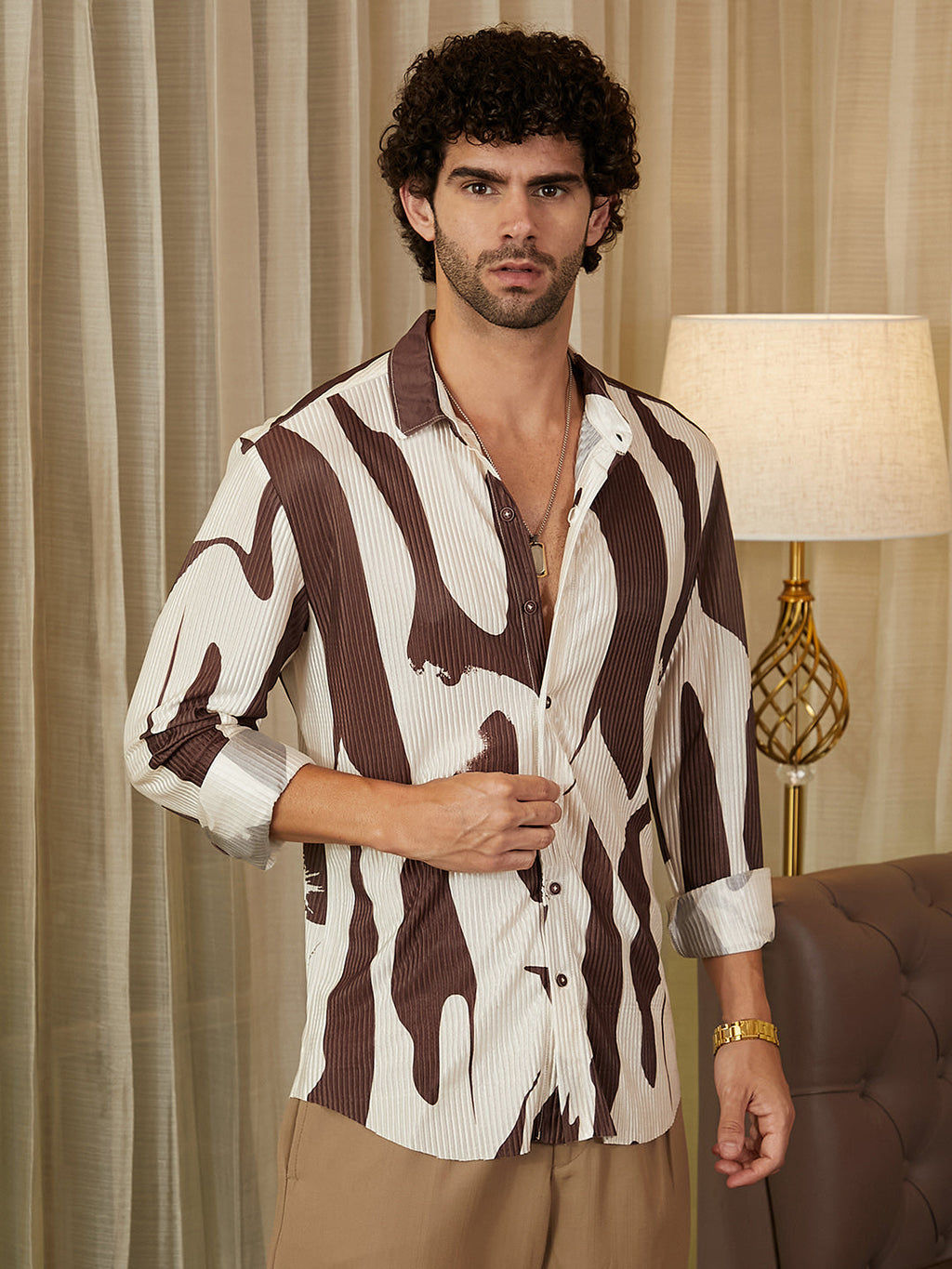 Campus Sutra Contour-Lines Pleated Shirt