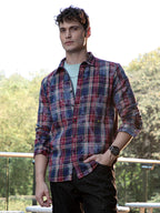 Campus Sutra Dark-Plaid Relaxed Shirt