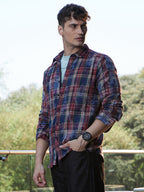 Campus Sutra Dark-Plaid Relaxed Shirt