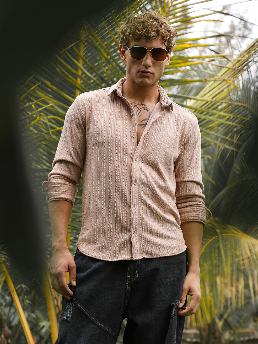 Campus Sutra Ribbed-Rope Tactile Shirt