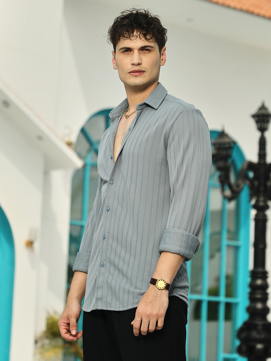 Campus Sutra Chevron-Panel Tactile Shirt