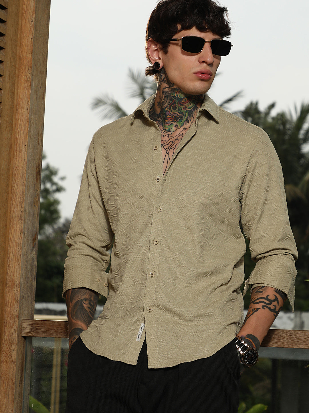 Campus Sutra Chevron-Tactile Shirt