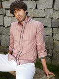 Campus Sutra Striped-Jacquard Mandarin Shirt