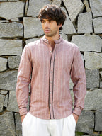 Campus Sutra Striped-Jacquard Mandarin Shirt