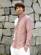 Campus Sutra Striped-Jacquard Mandarin Shirt
