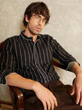 Campus Sutra Striped-Jacquard Mandarin Shirt