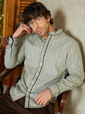 Campus Sutra Striped-Jacquard Mandarin Shirt