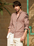 Campus Sutra Striped-Jacquard Mandarin Shirt