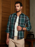 Campus Sutra Ribbed-Plaid Relaxed Shirt