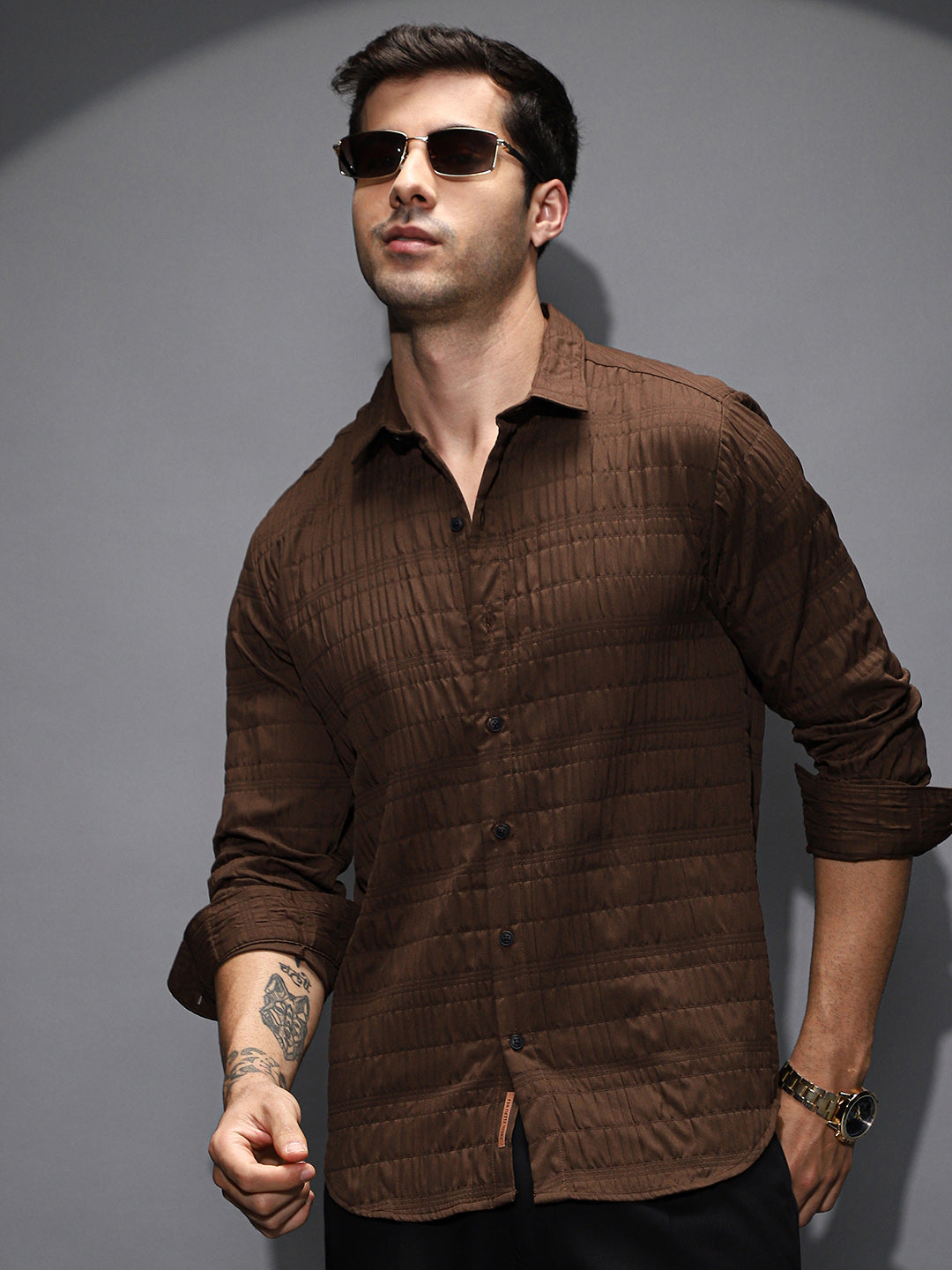 Campus Sutra Grid-Tactile Shirt