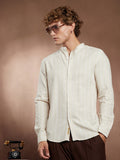Campus Sutra Striped Extended-Band Collar Shirt