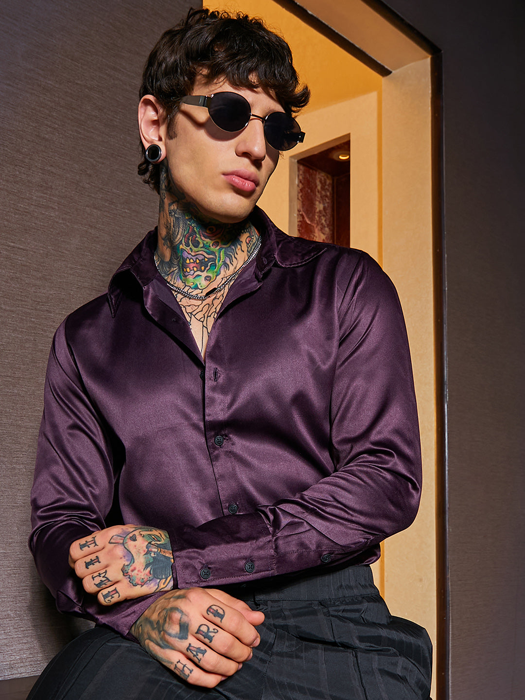 Campus Sutra Solid Satin Shirt