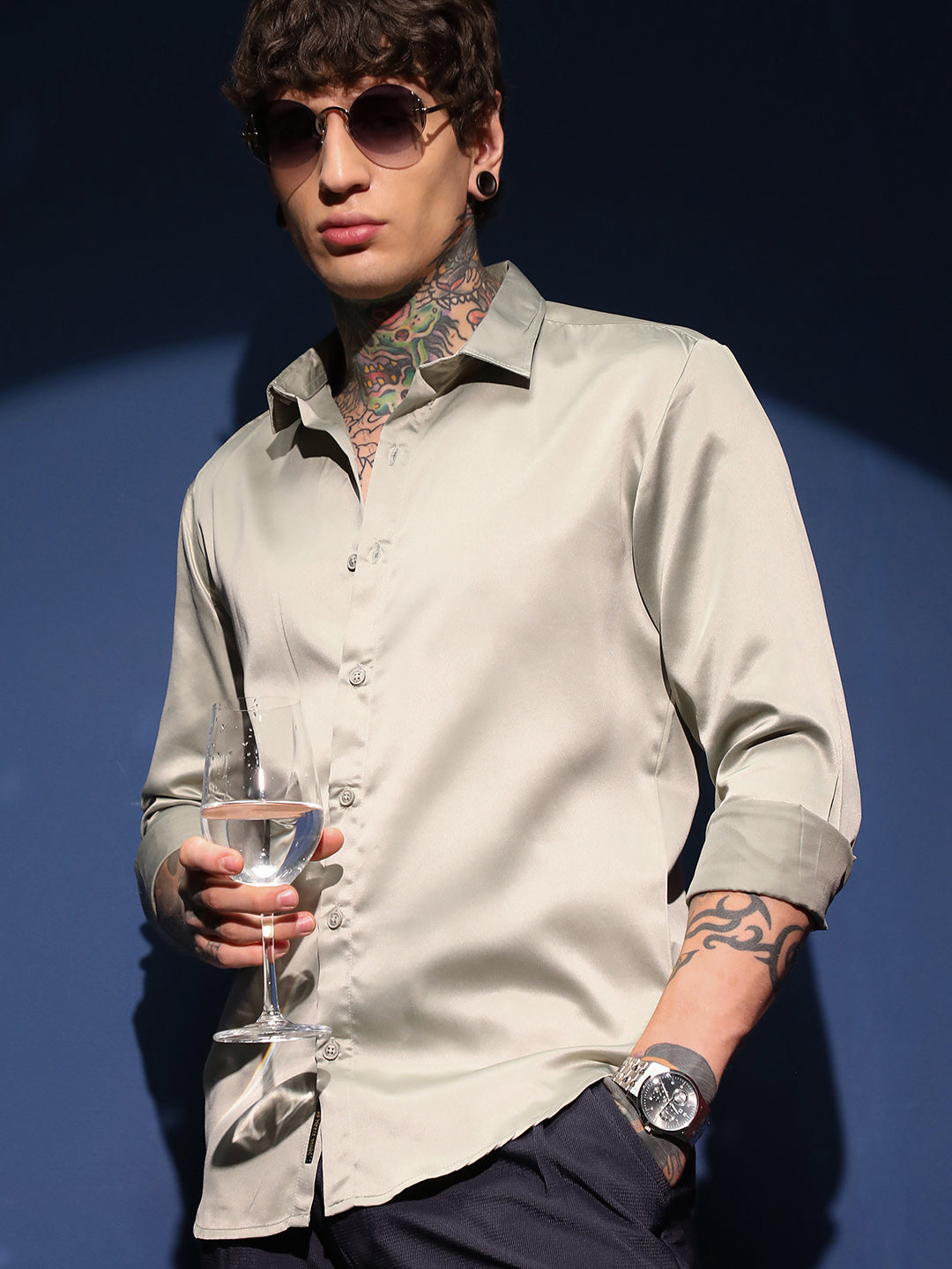 Campus Sutra Solid Satin Shirt