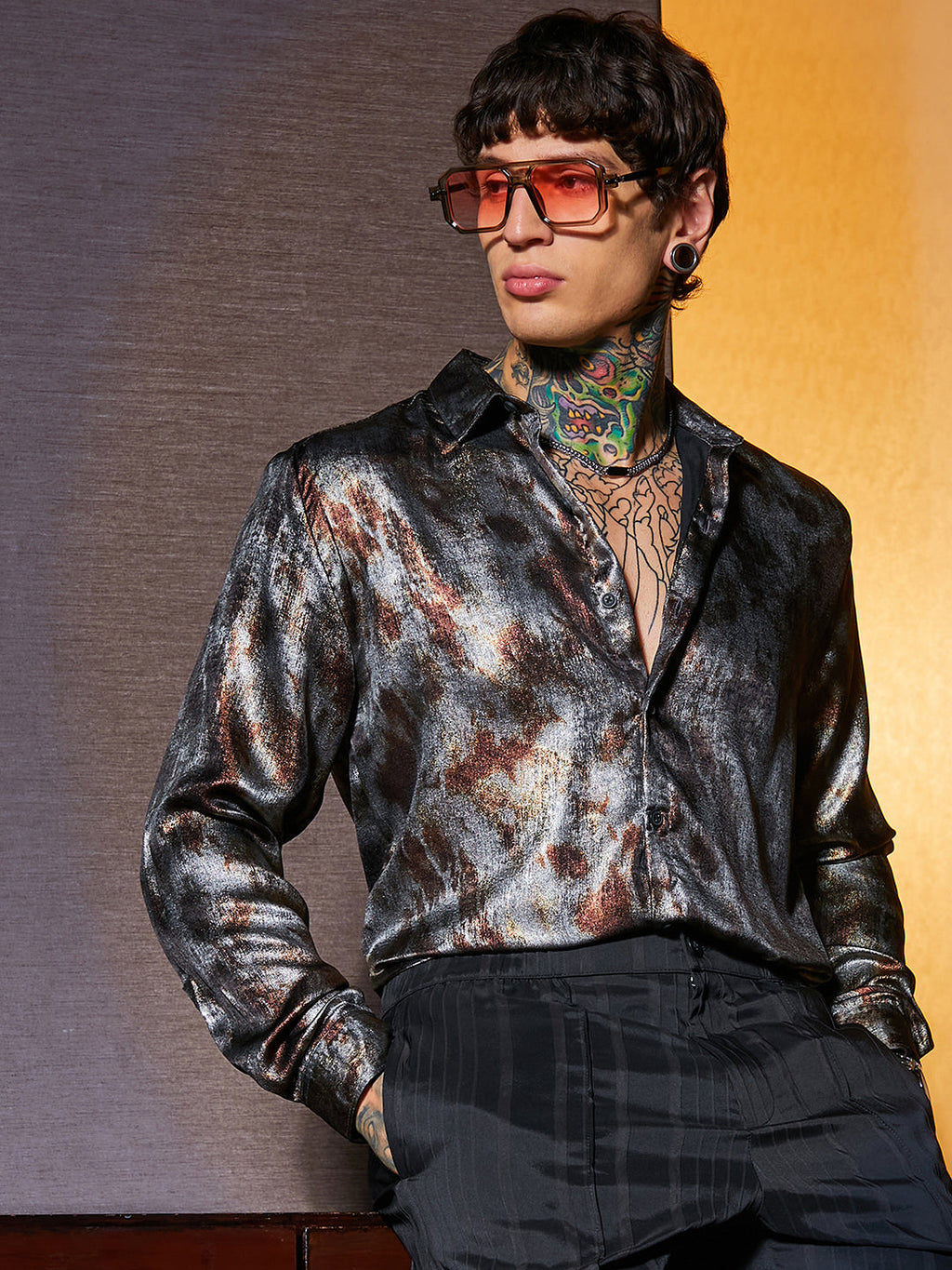 Campus Sutra Metallic-Pigment Shirt