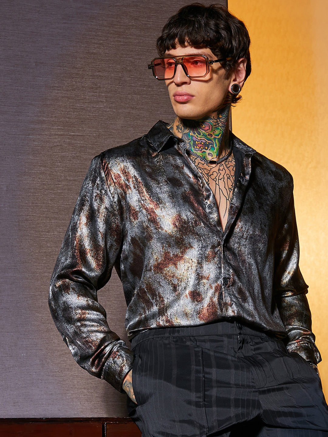 Campus Sutra Metallic-Pigment Shirt