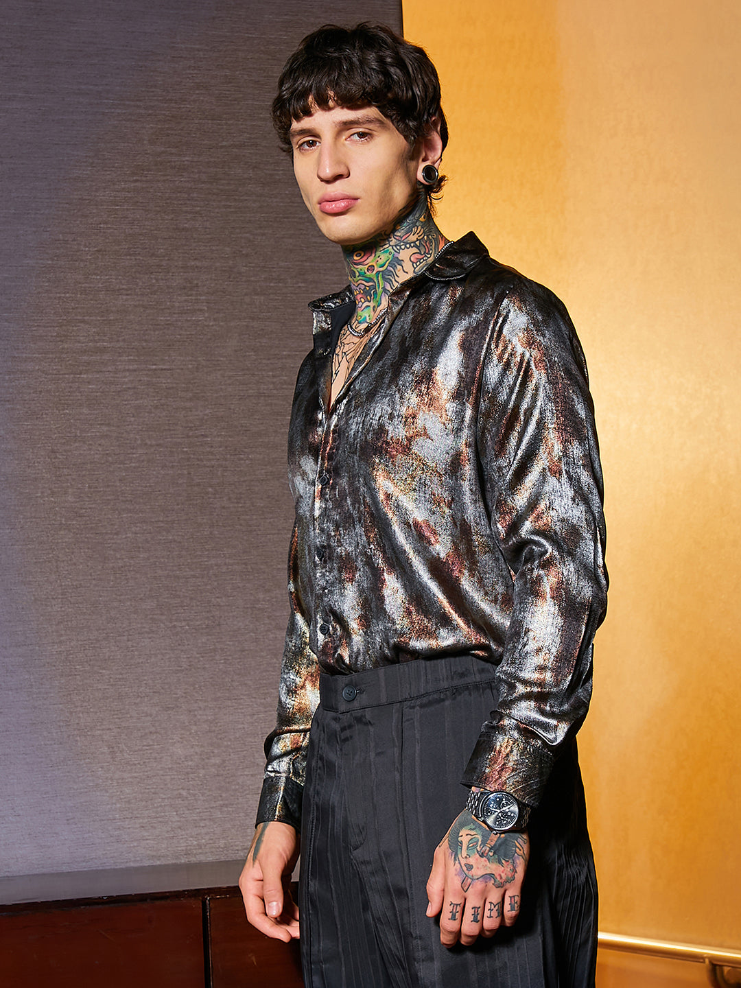 Campus Sutra Metallic-Pigment Shirt