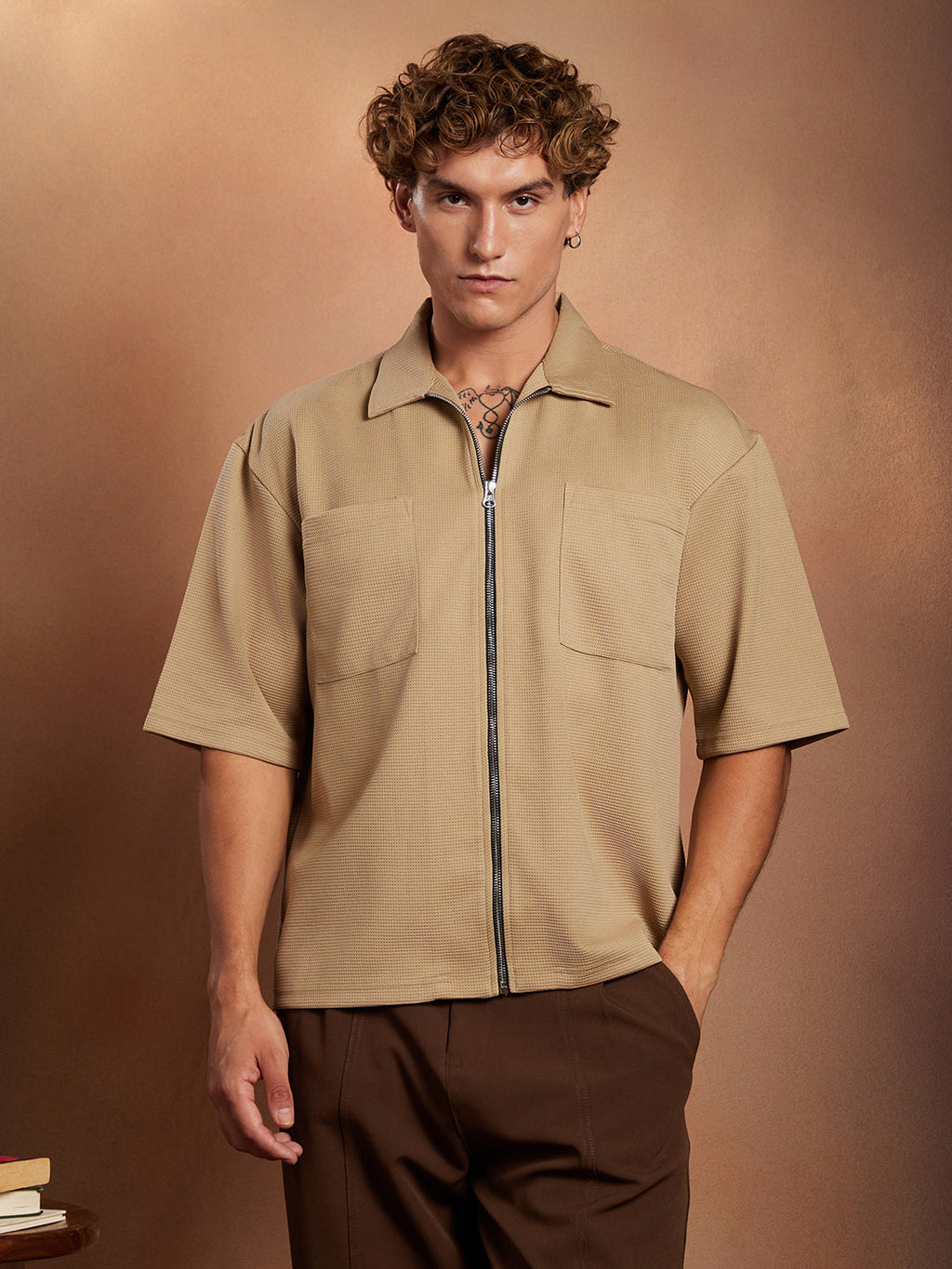 Campus Sutra Waffle-Utility Oversized Shirt