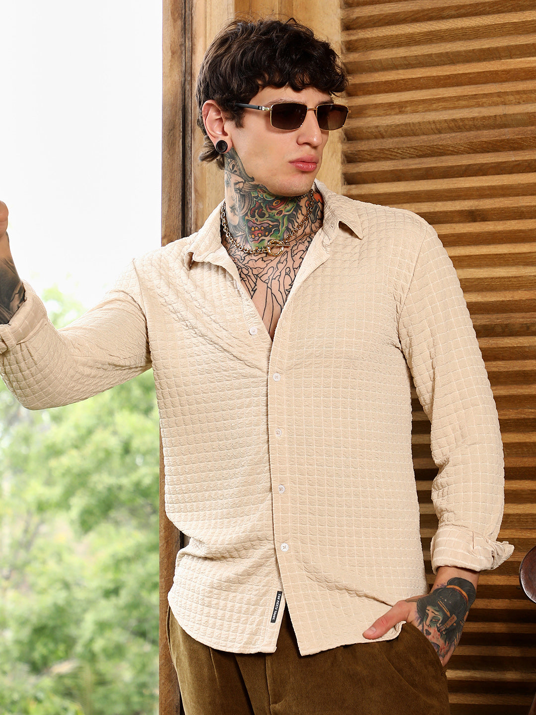 Campus Sutra Cube-Textured Shirt