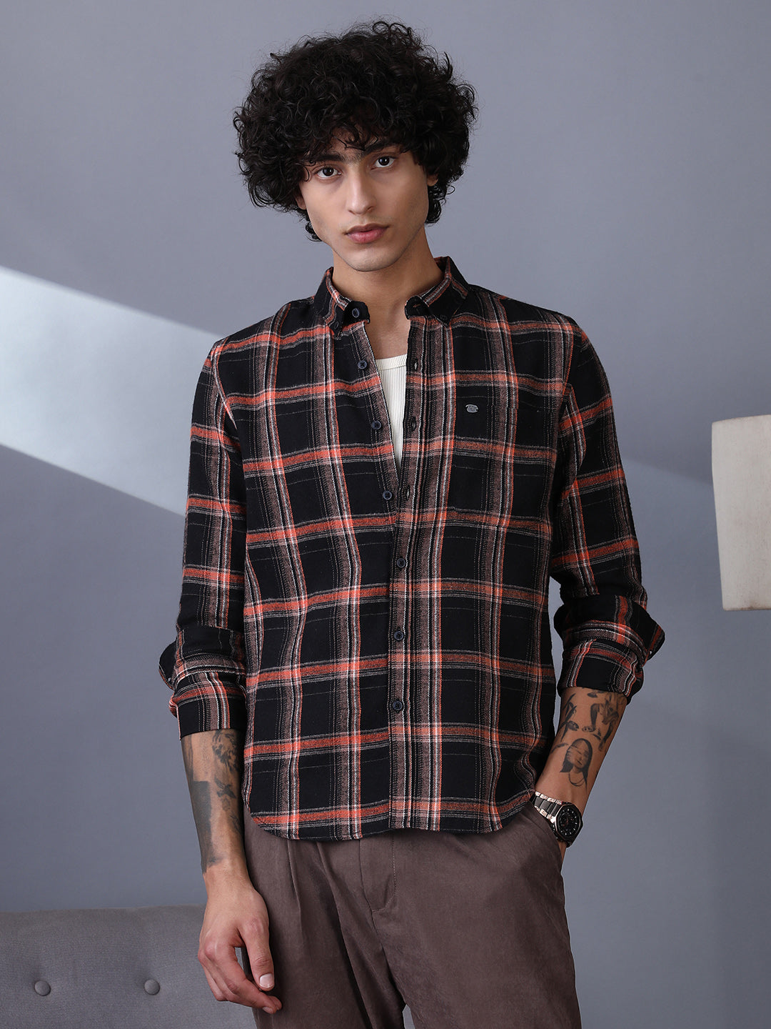 Campus Sutra Shadow-Graph Regular Shirt