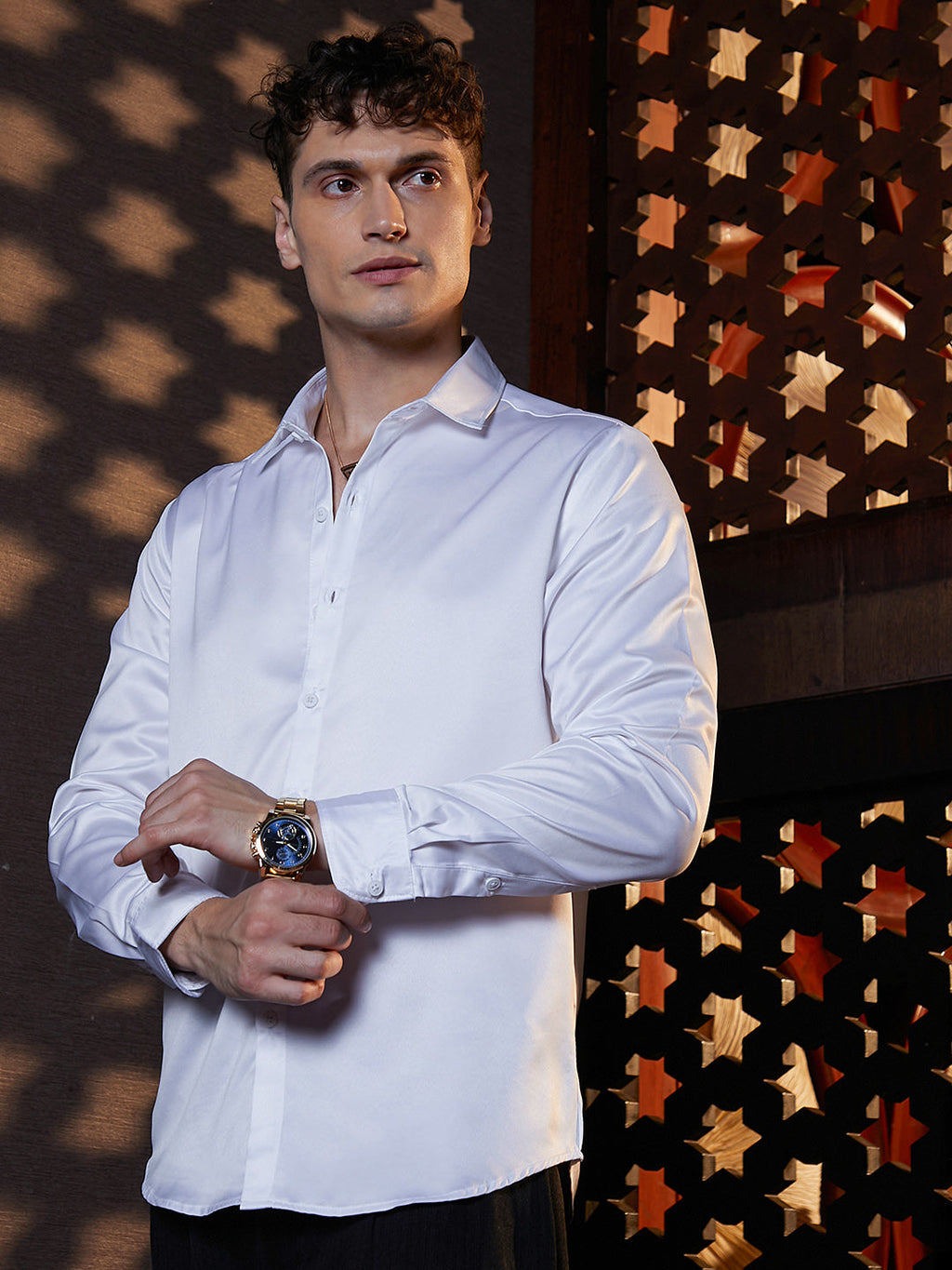 Campus Sutra Solid Satin Shirt