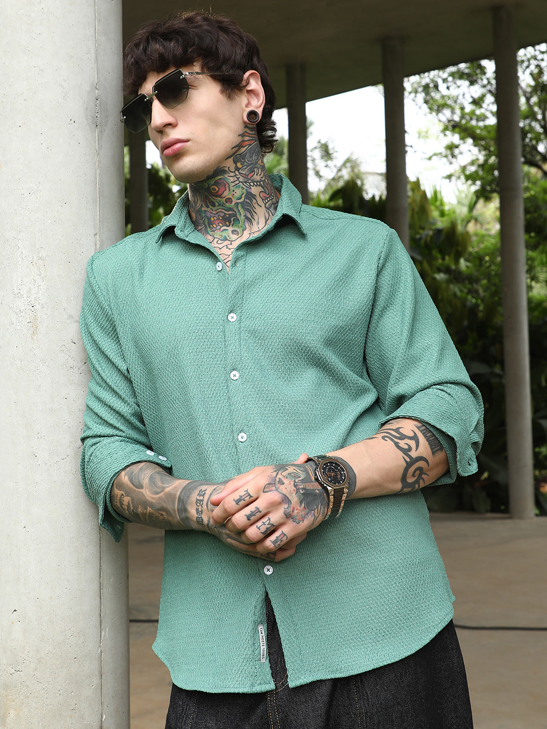 Campus Sutra Weave-Tactile Shirt