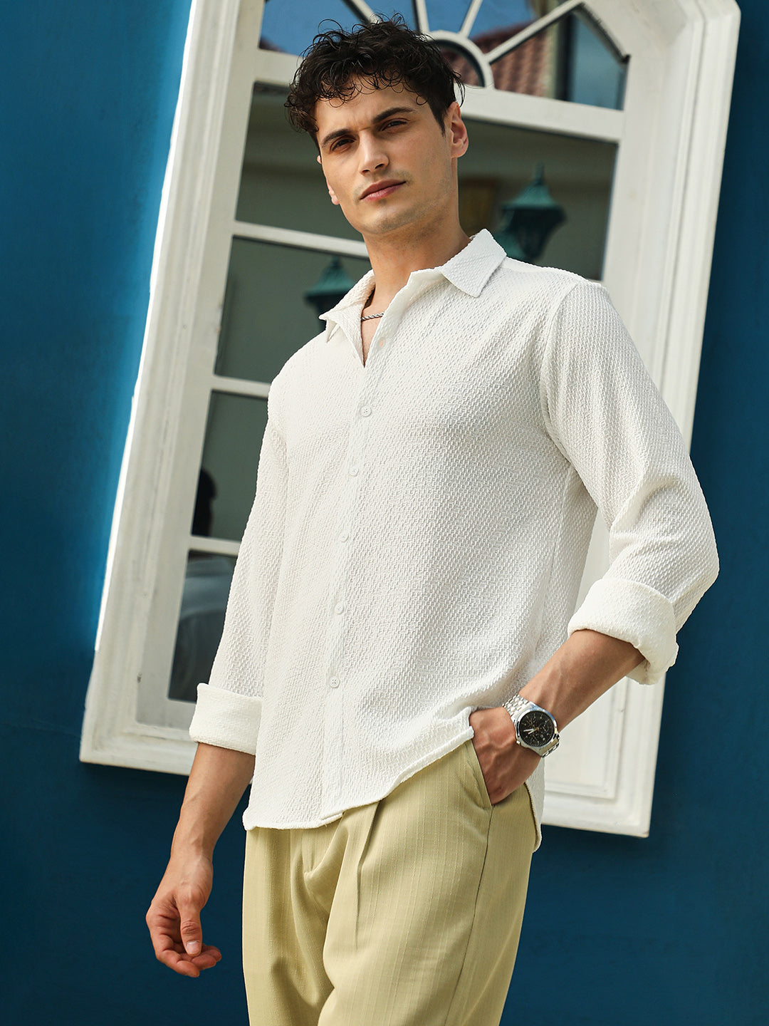 Campus Sutra Weave-Tactile Shirt