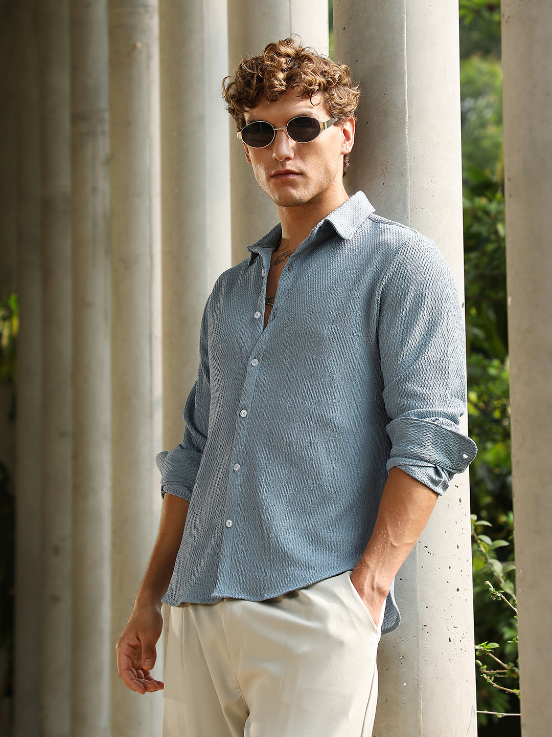 Campus Sutra Weave-Tactile Shirt
