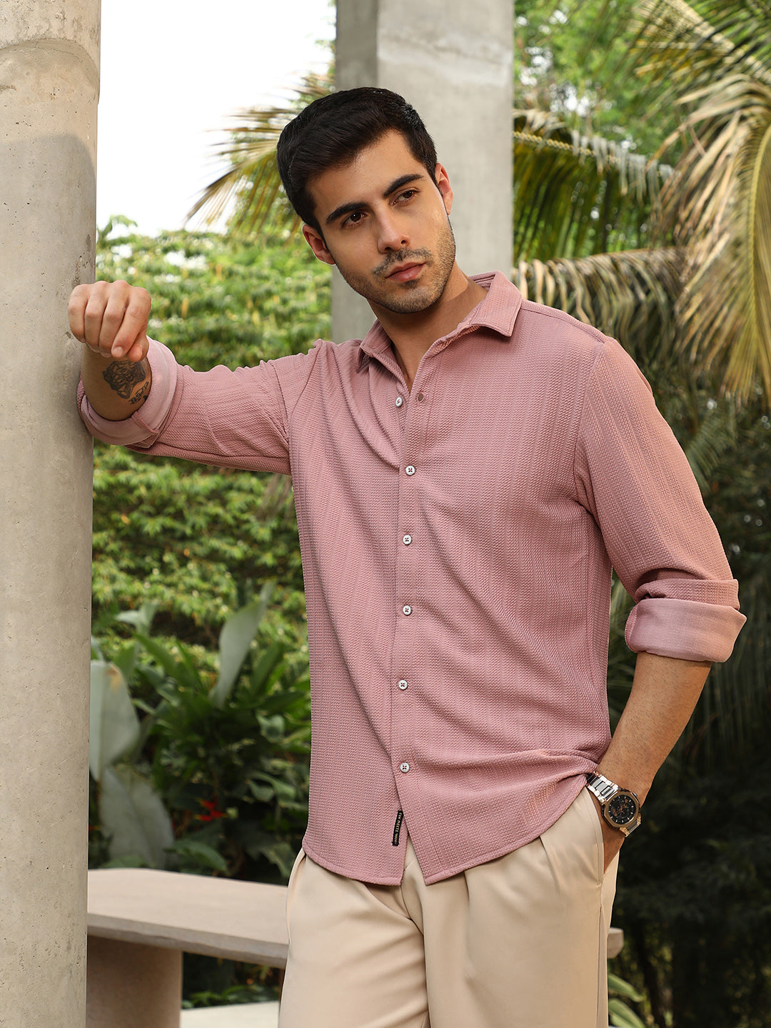 Campus Sutra Chevron-Panel Tactile Shirt