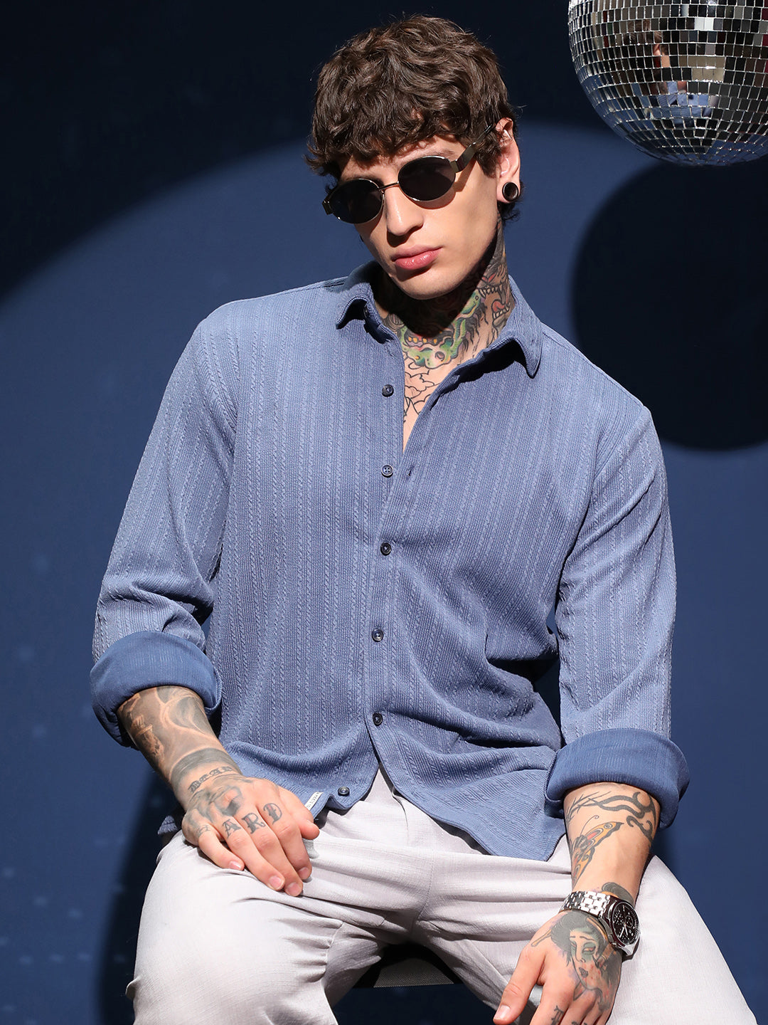 Campus Sutra Parallel-Crease Tactile Shirt
