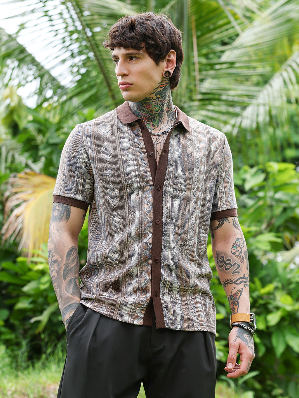 Campus Sutra Folk Jacquard-Knit Polo Shirt