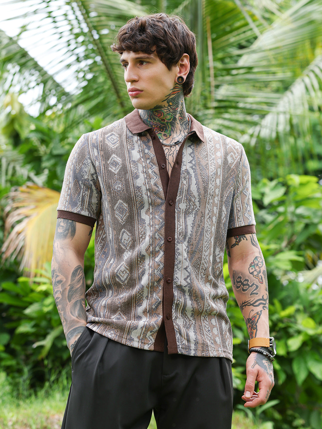 Campus Sutra Folk Jacquard-Knit Polo Shirt