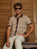 Campus Sutra Brown Geometric Pattern Polo Collar Shirt