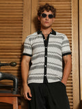 Campus Sutra Black And White Geometric Polo Collar Shirt