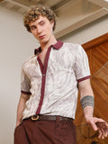 Campus Sutra Textured Cotton Blend Shirt With Maroon Accents