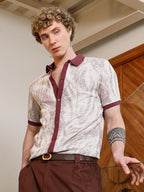 Campus Sutra Textured Cotton Blend Shirt With Maroon Accents