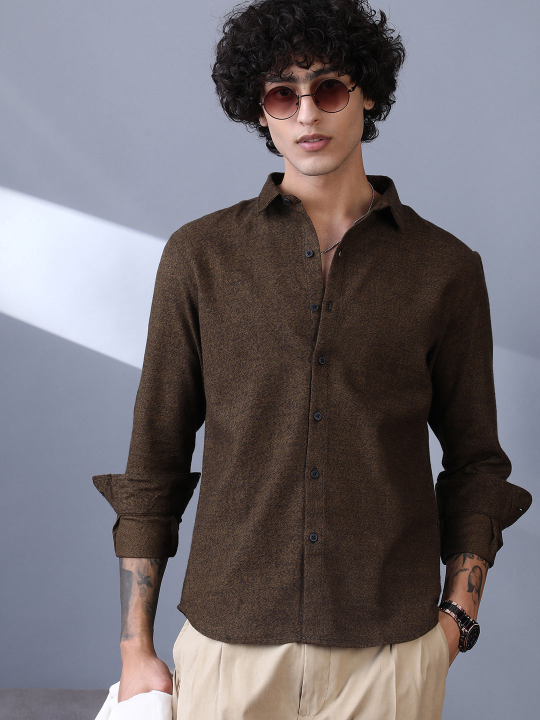 Campus Sutra Solid Regular Shirt