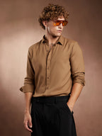 Campus Sutra Solid Waffle-Weave Shirt